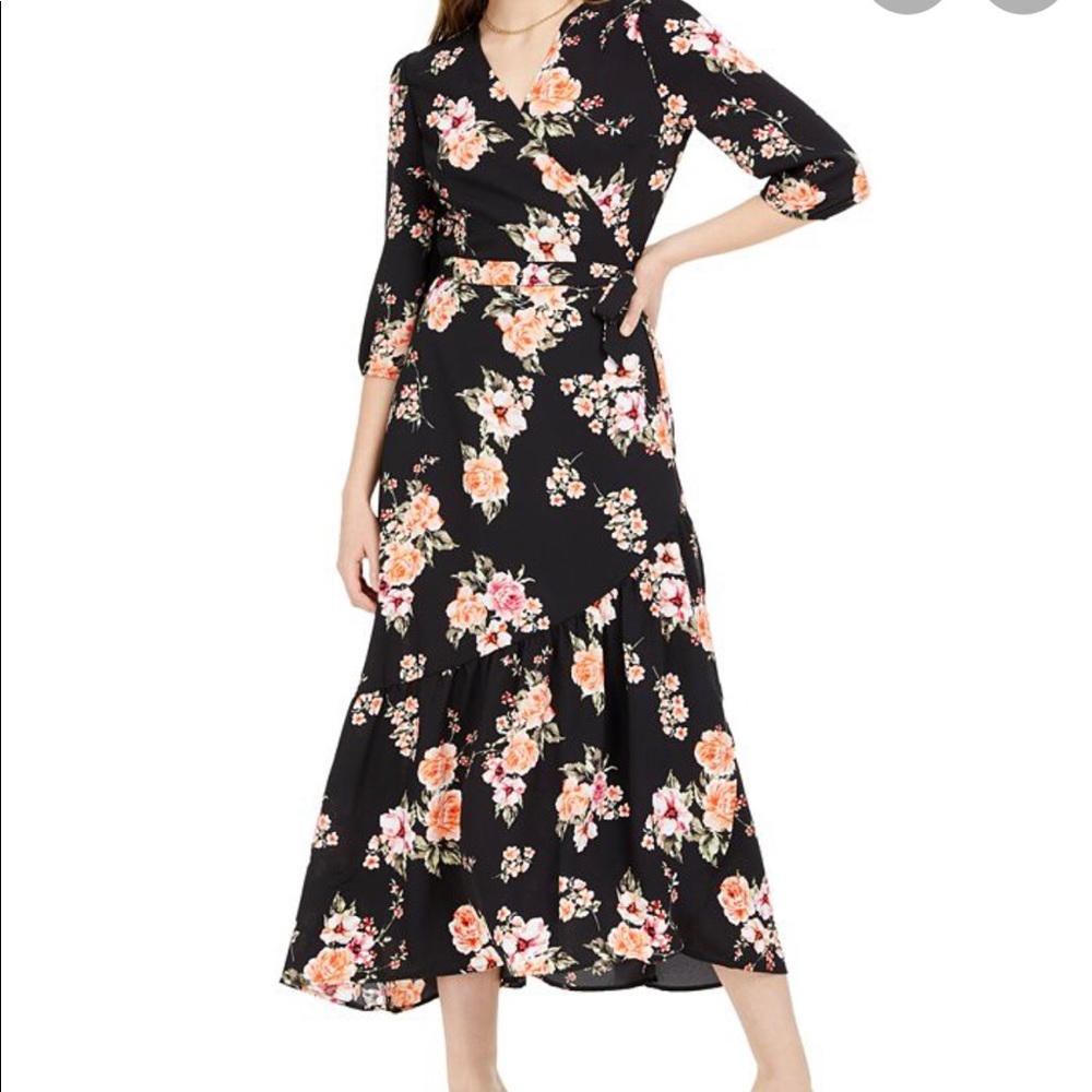 Bar III size M maxi dress black peach floral